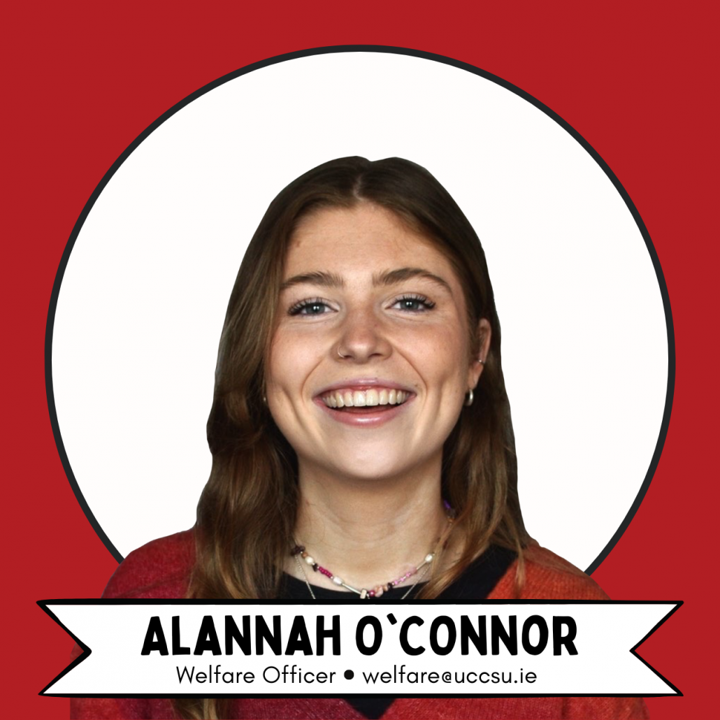 Image of Alannah O'Connor with title of Welfare Officer and email address welfare@uccsu.ie